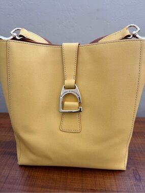 Dooney & Bourke Yellow Leather Bucket Shoulder Bag with Bridle Buckle